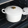 image:imageCrock Pot Artisan 5 Quart Enameled Cast Iron Round Dutch Oven RedMatte Linen White w Gold Knob