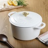 image:imageCrock Pot Artisan 5 Quart Enameled Cast Iron Round Dutch Oven RedMatte Linen White w Gold Knob