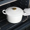 image:imageCrock Pot Artisan 5 Quart Enameled Cast Iron Round Dutch Oven RedMatte Linen White w Gold Knob