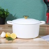 image:imageCrock Pot Artisan 5 Quart Enameled Cast Iron Round Dutch Oven RedMatte Linen White w Gold Knob