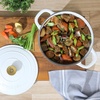 image:imageCrock Pot Artisan 5 Quart Enameled Cast Iron Round Dutch Oven RedMatte Linen White w Gold Knob