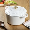 image:imageCrock Pot Artisan 5 Quart Enameled Cast Iron Round Dutch Oven RedMatte Linen White w Gold Knob