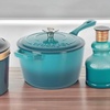 image:imageCrockPot 3Quart European Enameled Cast Iron Saucepan with Lid  Gradient Red Durable Oven Safe CookwareTeal Ombre