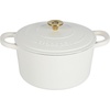 image:imageCrock Pot Artisan 5 Quart Enameled Cast Iron Round Dutch Oven RedMatte Linen White w Gold Knob