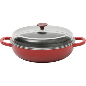 image:imageCrock Pot Artisan Enameled Cast Iron Braiser WLid 5Quart AquaRed w Glass Lid