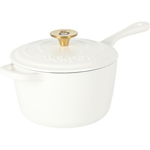 image:imageCrockPot 3Quart European Enameled Cast Iron Saucepan with Lid  Gradient Red Durable Oven Safe CookwareMatte Linen White