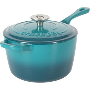 image:imageCrockPot 3Quart European Enameled Cast Iron Saucepan with Lid  Gradient Red Durable Oven Safe CookwareTeal Ombre