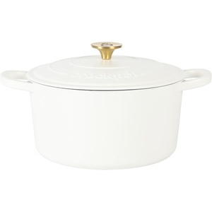 image:imageCrockPot Artisan Oval Enameled Cast Iron Dutch Oven 7Quart Scarlet RedMatte Linen White w Gold Knob